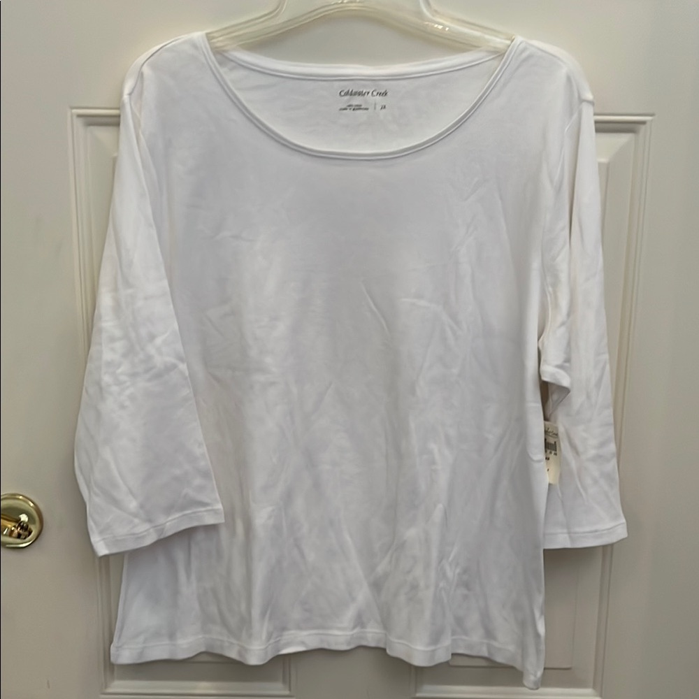 Coldwater Creek White Round Neck Three Quarter Sleeve Tee.  Size 2X. NWT